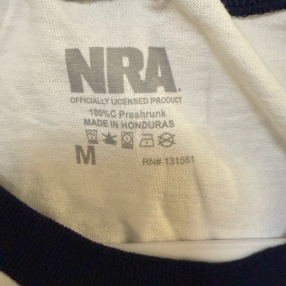 Official NRA Merchandise Baseball Style 3/4 Sleeve White & Blue T-Shirt - Picture 3 of 5